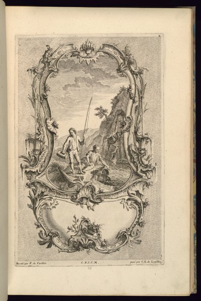 大小のコンパートメントを持つカルトゥーシュのデザイン 作： François de Cuvilliés the Elder