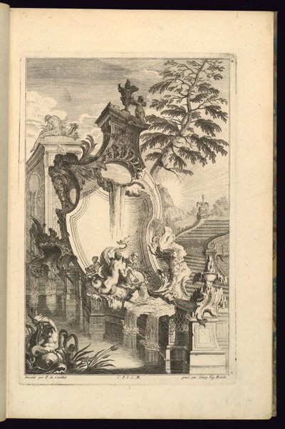 イルカに乗ったぷっと噴水の図案 作： François de Cuvilliés the Elder