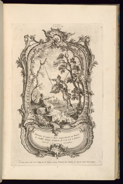 大小のコンパートメントを持つカルトゥーシュのデザイン 作： François de Cuvilliés the Elder