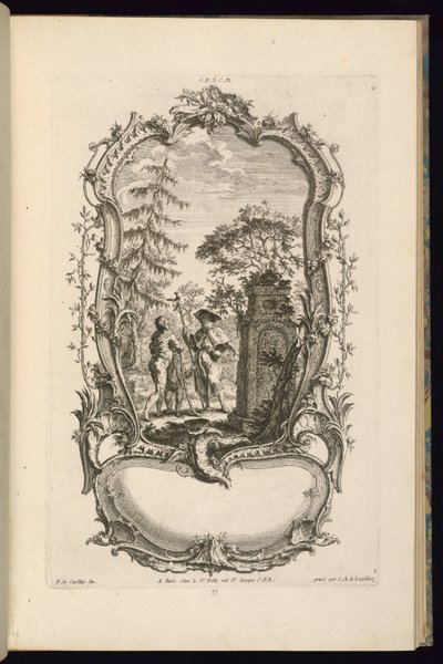 大小のコンパートメントを持つカルトゥーシュのデザイン 作： François de Cuvilliés the Elder