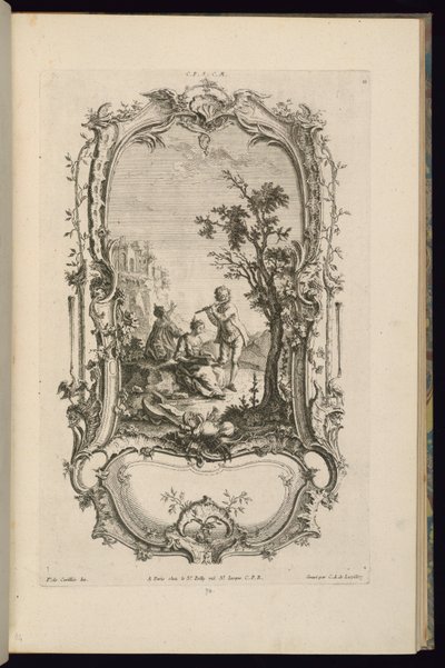 大小のコンパートメントを持つカルトゥーシュのデザイン 作： François de Cuvilliés the Elder