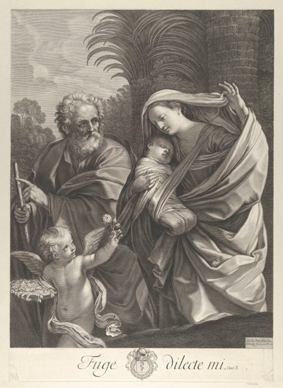 エジプトへの逃避、一緒に歩く聖家族、t を指し示す聖ヨセフ、ca. 1648-81。 作： François de Poilly