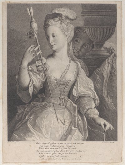 矢のために糸を紡ぐ若い女性、1686～1741年。 作： François de Poilly