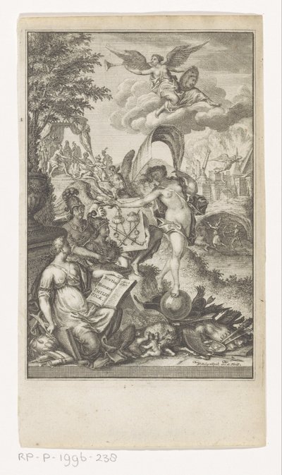 マケドニアの勝利の寓話 タイトル: Marcus Iunianus Iustinus en Abraham Gronovius, Iustini Historiae Philippicae, 1719 作： François van Bleyswijck
