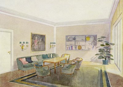 1930年代のインテリア。レセプションルーム（カラーリトグラフ 作： Frans Arnold Breuhaus de Groot