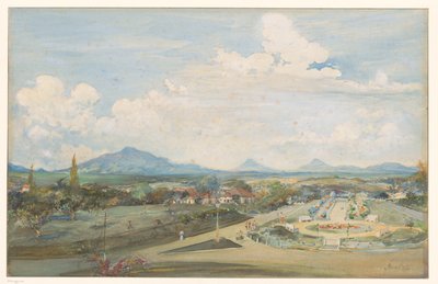 シンドロ火山とスンビン火山を背景にしたスマランのティレマプレイン 作： Frans Bakker (signed by artist)