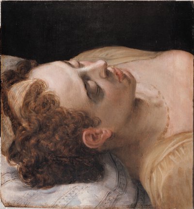 横になっている女性の頭を研究します。 作： Frans Floris the Elder
