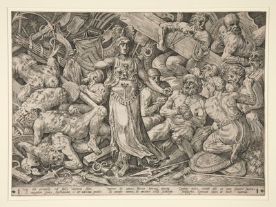 囚人とトロフィーに囲まれたビクトリア 作： Frans Floris the Elder
