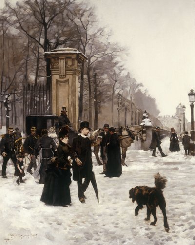 冬の日の遊歩道、ブリュッセル、1887 作： Frans Gaillard
