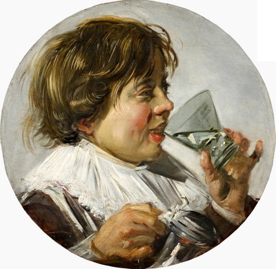 ワイングラスを持つ笑う少年の半身像 作： Frans Hals