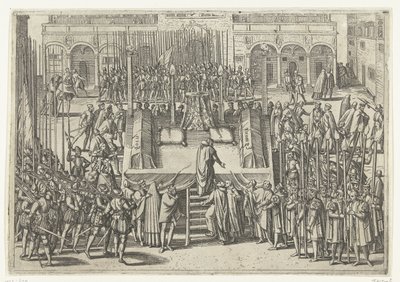 エグモンドとホーンの斬首後の足場、1568年 作： Frans Hogenberg (attributed to)
