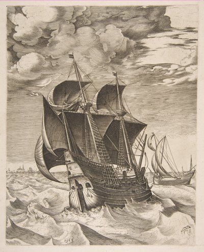 「帆船」のオランダのハルクとボイエ、1565 年 作： Frans Huys