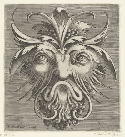 カールしたあごひげのマスク Pourtraicture ingenious de plusieurs facons de masques… (シリーズタイトル) 作： Frans Huys