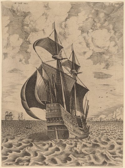 武装した 4 人のマスターが港に向かって航行する 作： Frans Huys after Pieter Bruegel the Elder
