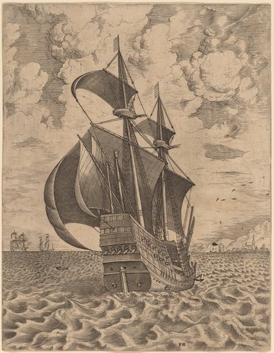武装した 4 人の船長が港に向かって航行する 作： Frans Huys after Pieter Bruegel the Elder