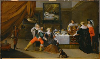 ダナエの写真を背景にした社会シーン 作： Frans III Francken