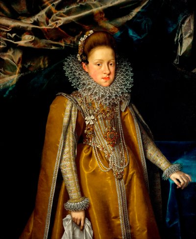"トスカーナ大公妃マリア・マッダレーナ（1587-1631）の肖像" 若き日のフランツ・プールブス（1569-1622）による絵画、1604年頃 - 油彩・キャンバス Dim 116x108 作： Frans II Pourbus
