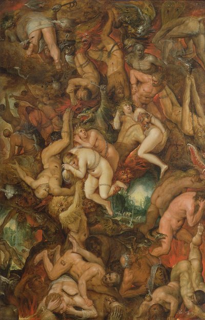 The Fall of the Damned (パネルに油彩) 作： Frans II the Younger Francken