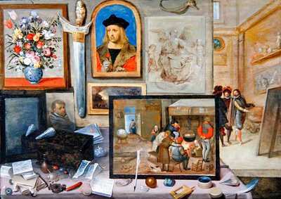画家のスタジオの内部（油彩・パネル） 作： Frans II the Younger and workshop Francken