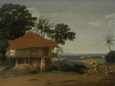 労働者の家のあるブラジルの風景、1655年頃（木の上の油） 作： Frans Post