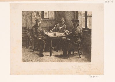 カフェでトランプをする 3 人の男性 作： Frans Proost (signed by artist)