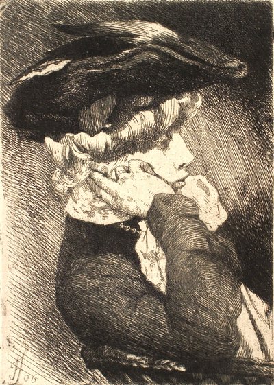 帽子をかぶった座った若い女性のバスト、鋭い横顔 作： Frans Schwartz