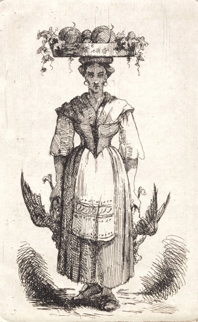 頭にフルーツバスケットを載せたイタリア人女性 作： Frans Schwartz