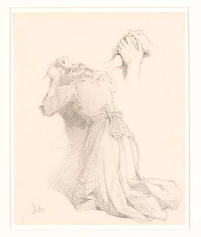 5枚の鉛筆画が入ったシート。 女性像。 手の研究。 作： Frans Schwartz