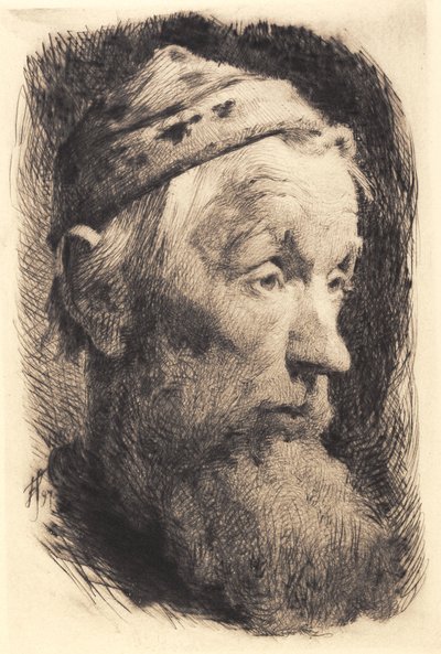 白い毛糸の帽子をかぶった老人、右に横顔 作： Frans Schwartz