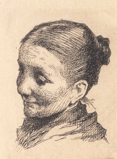左向き、下を向く年配の女性の頭 作： Frans Schwartz