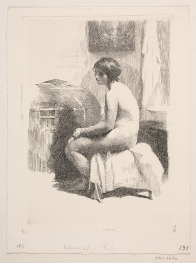 部屋に座っている裸の女性モデル 作： Frans Schwartz