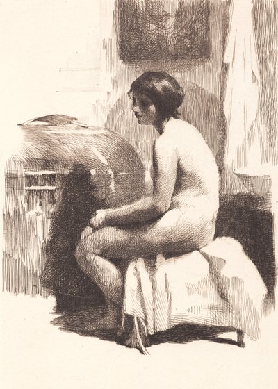 部屋に座っている裸の女性モデル 作： Frans Schwartz