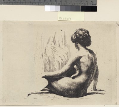 床に座っている裸の女性モデル 作： Frans Schwartz