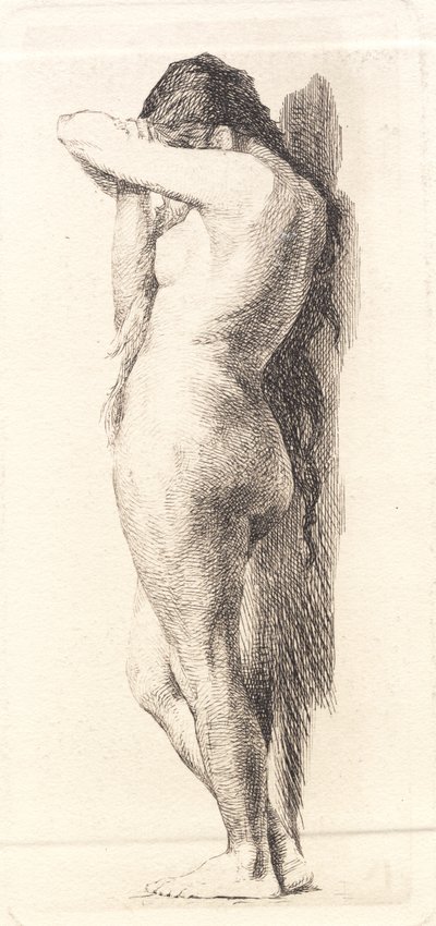 顔を隠して立っている裸の女性 作： Frans Schwartz