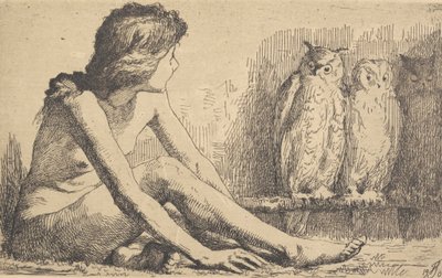 フクロウを連れた少女 作： Frans Schwartz