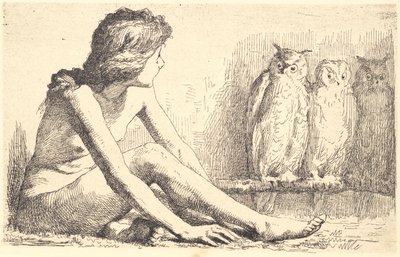フクロウを連れた少女 作： Frans Schwartz