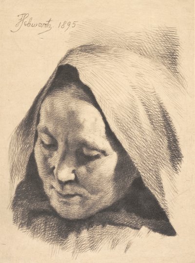 頭にフードをかぶった年配の女性 作： Frans Schwartz