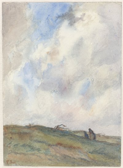 嵐の中の砂丘の風景と 2 人の人物 作： Frans Alexander Evert Lodewijk Smissaert
