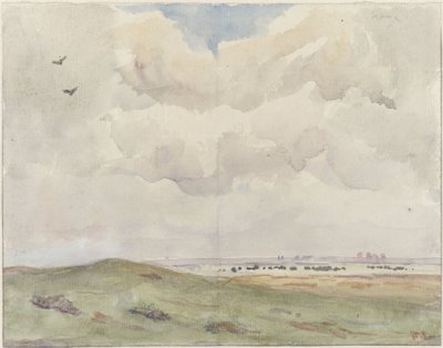 群れのいる砂丘の風景 作： Frans Alexander Evert Lodewijk Smissaert