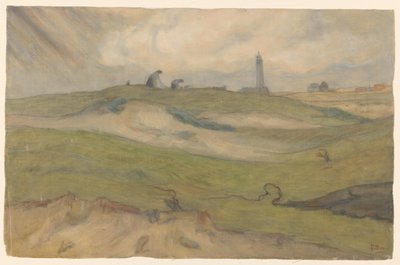 灯台とネットのある砂丘の風景 作： Frans Alexander Evert Lodewijk Smissaert