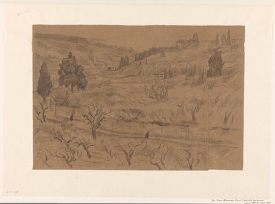 家と木々のあるイタリアの丘陵風景 作： Frans Alexander Evert Lodewijk Smissaert