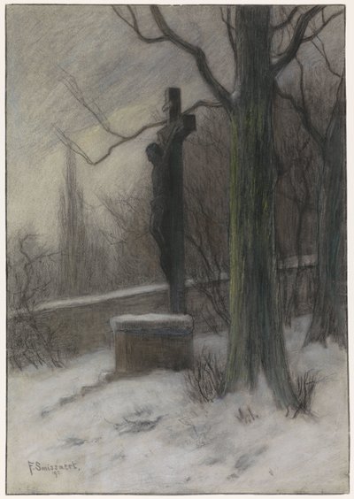 雪に覆われた森の十字架 作： Frans Alexander Evert Lodewijk Smissaert