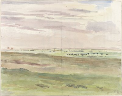 群れのいる牧草地の風景 作： Frans Alexander Evert Lodewijk Smissaert