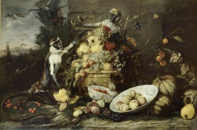 果物を盗む3匹の猿。 作： フランス・スナイデルス