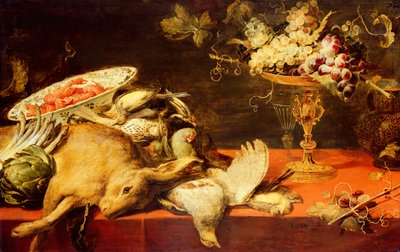 動物と果物のある静物（オークパネルに油彩） 作： Frans Snyders or Snijders