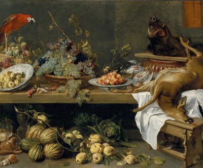 果物、野菜、死んだゲームのある静物、1635 作： Frans Snyders or Snijders