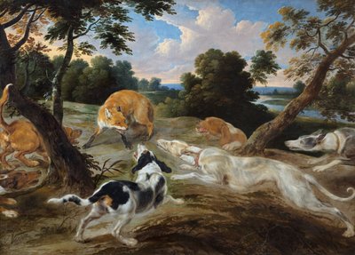 猟犬に囲まれたキツネ 作： Frans and Wildens Jan Snyders