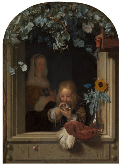 泡を吹く少年、1663 作： Frans van Mieris