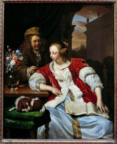 中断された曲 画家とその妻のポートレートフランツ・ファン・ミエリス・ディット・レ・ヴュー（1635-1681）の絵画 作： Frans van Mieris