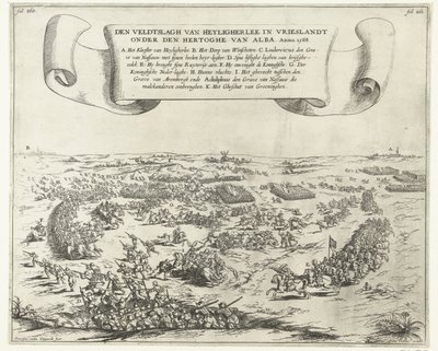 ハイリガーリーの戦い、1568年 アルバ公の配下、フリースラントのヴェルトスラフ・ヴァン・ヘイリガーリー。 Anno 1568 (オブジェクトのタイトル) 作： Frans van den Wijngaerde